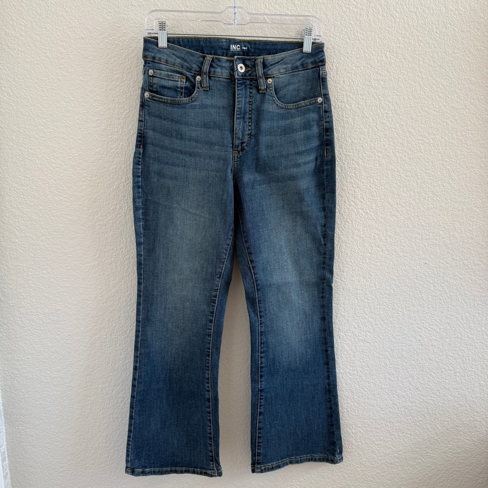 INC Womens Medium Blue High Rise Flare Crop Denim Jeans Size 4